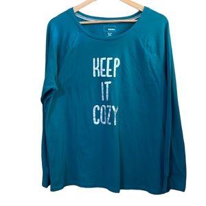 •SONOMA•"KEEP IT COZY" TURQUOISE LONG SLEEVE INTIMATES/SLEEPWEAR SHIRT SIZE XXL